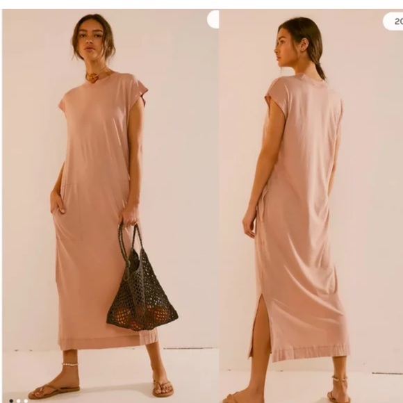 Free People Dresses & Skirts - Free People all day long midi T-shirt dress Peach NWT [NO]